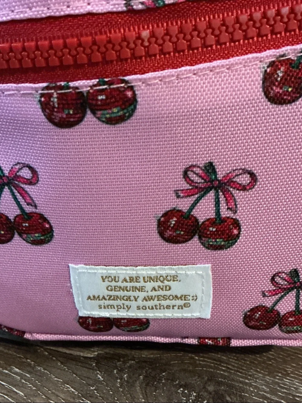 Simply Southern NWT Pink Cherry Sling Crossbody Bag with Red Trim